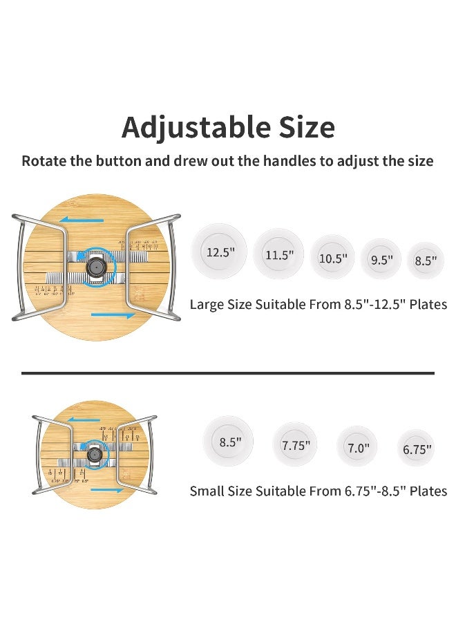Wisuce Dish Racks for Kitchen Countertop Organizer - Bamboo Plate Holder Adjustable Size | Stainless Steel 304 Portable Handle for Kitchen Drawer Countertop Cupboard Shelf - Image 4